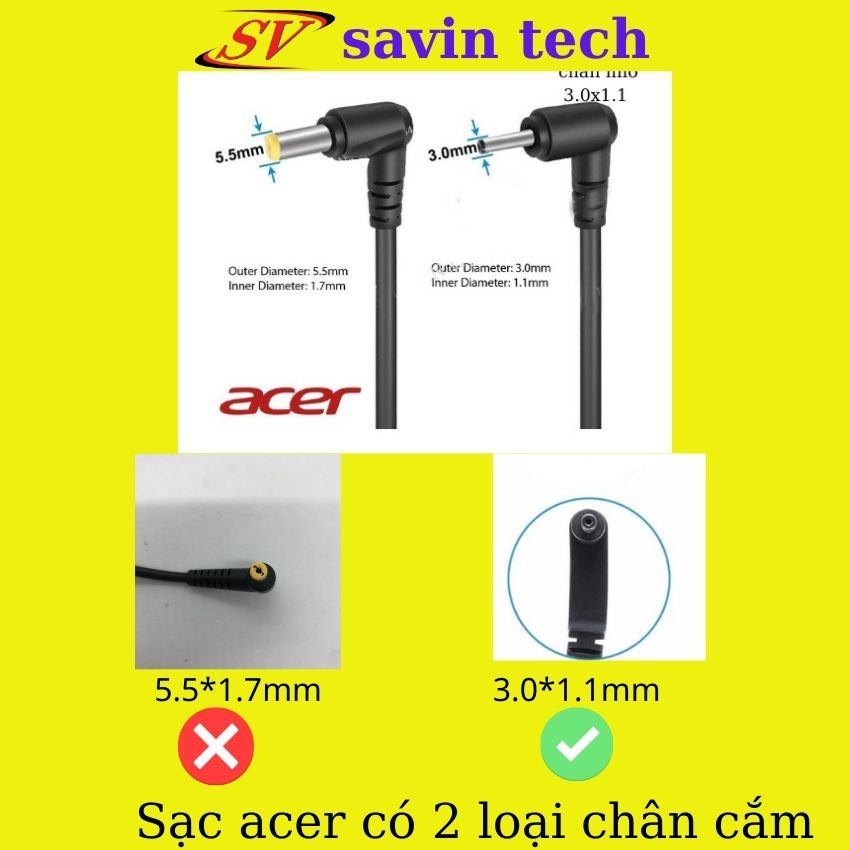 Sạc acer 45W - 2,37A savintech, sạc máy tính acer chân nhỏ bảo hành 12 tháng