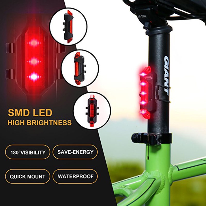 Đèn LED cảnh báo an toàn siêu sáng gắn đuôi xe đạp có sạc USB