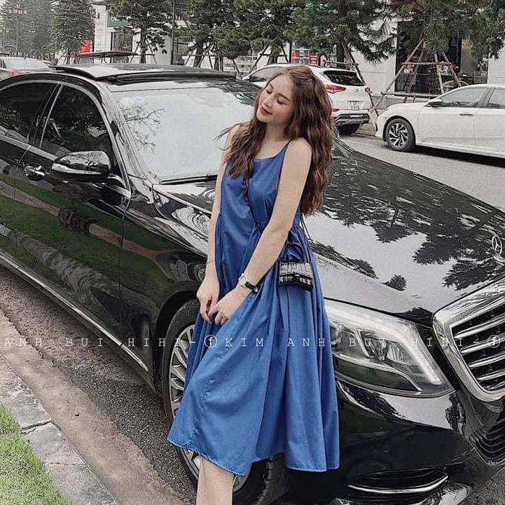 Đầm 2 Dây Xanh Dáng Suông