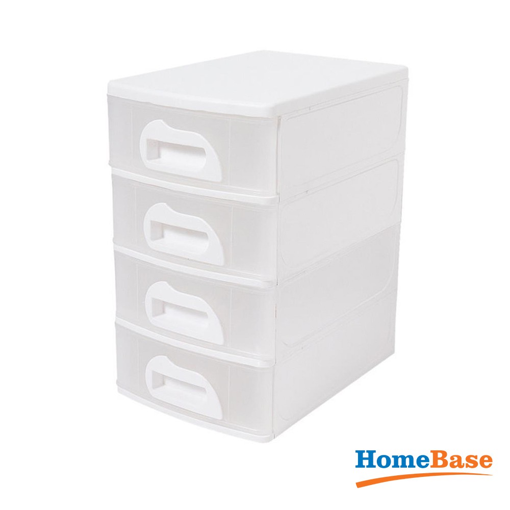 HomeBase API Tủ nhựa mini để bàn trang điểm 4 ngăn Thái Lan W18.5xD26.3xH31 Cm Trắng