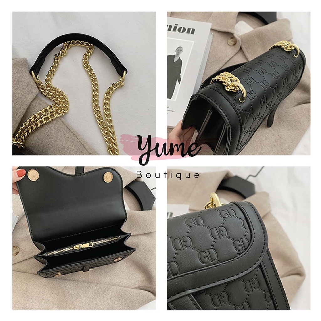 [Hàng Hot] Túi Đeo Chéo Nữ Chữ D, Giỏ Kẹp Nách Vân Nổi Màu Đen CD99