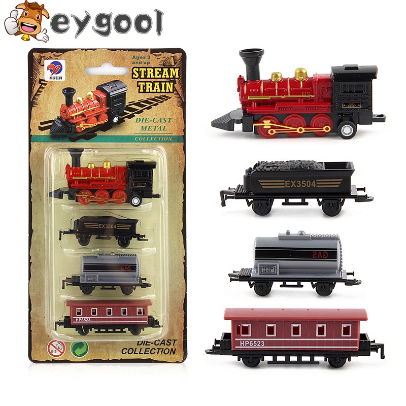 Set 4 Mô Hình Xe Lửa/Tàu Lửa/Xe Lửa Bằng Hợp Kim Phong Cách Retro Cho Bé