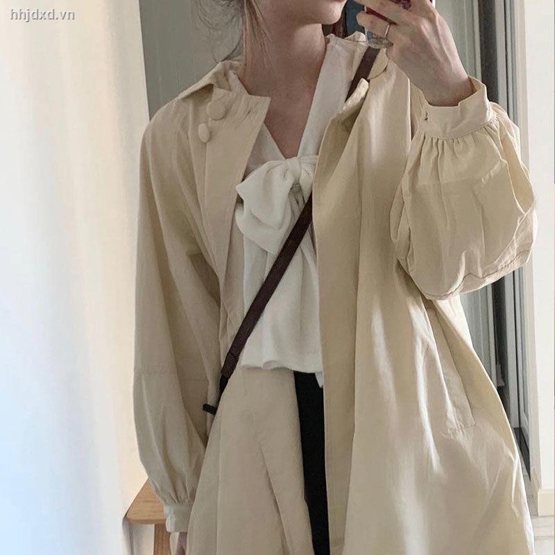 MINGBO Áo khoác gió dáng rộng tay phồng cổ búp bê Nhật Bản có khóa cài | BigBuy360 - bigbuy360.vn