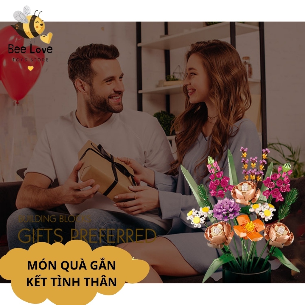 Bộ xếp hình Lego hoa decor Flower Bouquet, bộ đồ chơi lắp ráp cho bé phát triển não bộ kết hợp trang trí BL92 BeeLove