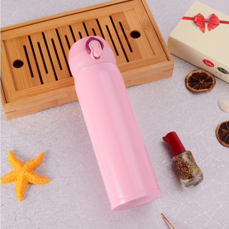 Bình nước giữ nhiệt 500ml trơn có lắp đậy tiện lợi chống đổ chống tràn tiện lợi
