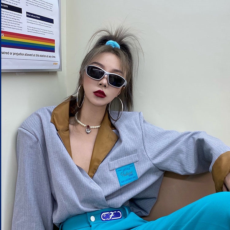 Kính Mát Phân Cực Màu Bạc Phong Cách hip hop ins Millennium Cho Nữ
