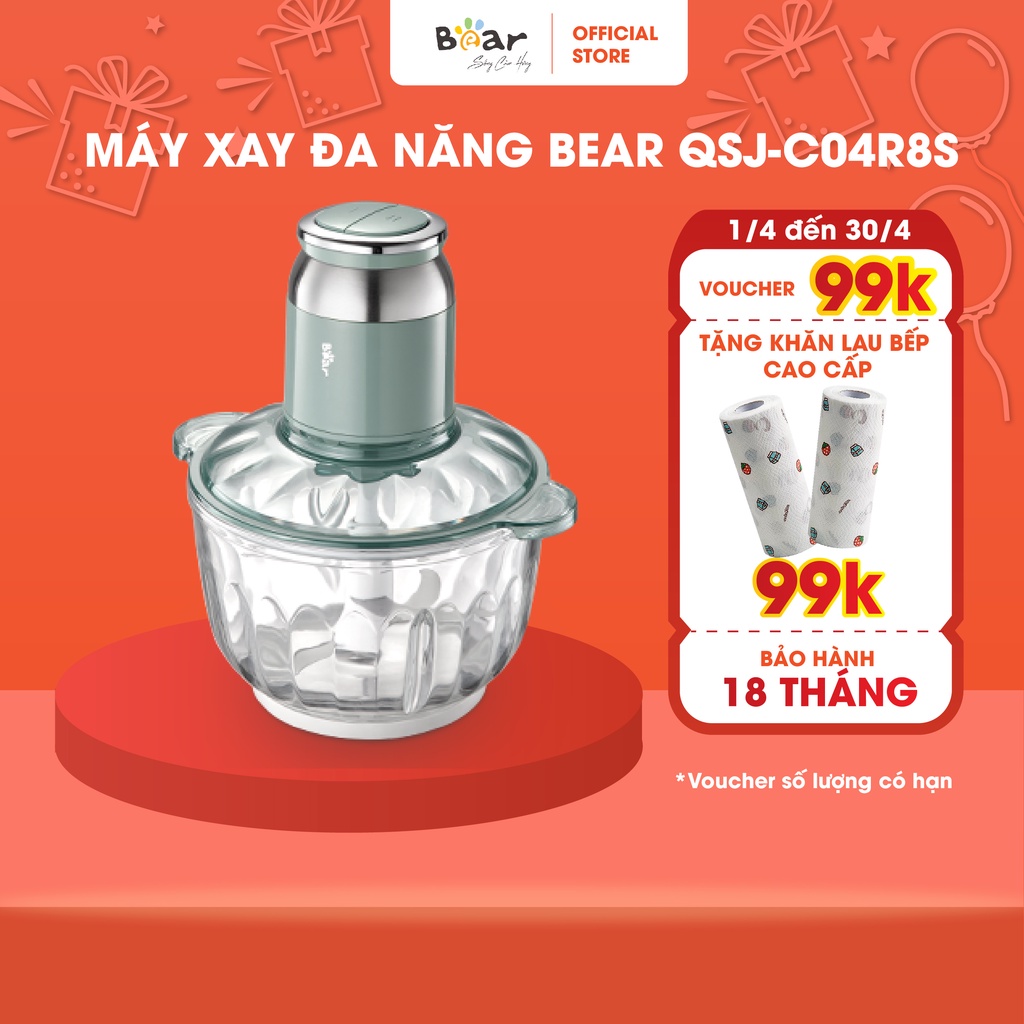 Máy Xay Thịt Bear 2.5L Đa Năng Xay Tỏi Ớt, Xay Đồ Ăn Dặm Cho Bé Động Cơ Mạnh Mẽ - QSJ-C04R8S