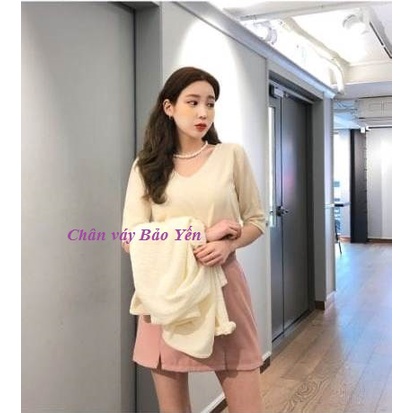 Chân váy chữ A hồng phấn xẻ 2 vạt trước - M20