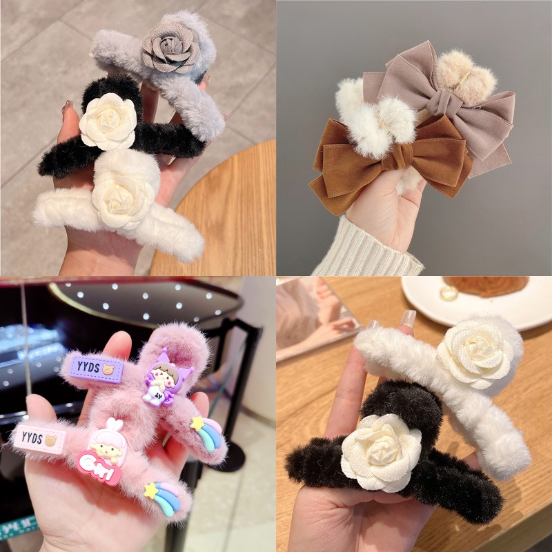 Kẹp Tóc Lông Nhung Nhiều Kiểu Dáng Thời Trang Thu Đông Hàn Quốc Cho Nữ