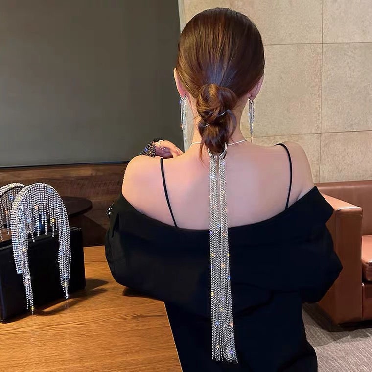 Băng Đô Cài Tóc Đuôi Ngựa Phối Tua Rua Phong Cách Thời Trang Pháp Sang Trọng