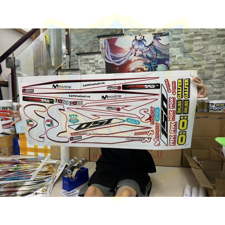 ( Quí khách vui lòng mang ra tiệm cho thợ dán ) Tem xe winner v1 movistar đỏ