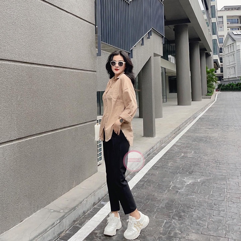Quần baggy nữ Sary02 cạp liền khoá kéo sau lưng vải tuyết mưa siêu đẹp