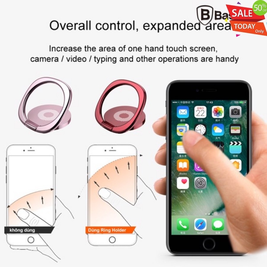 [Chính Hãng - New 100%] Nhẫn đeo tay chống đánh rơi điện thoại bằng kim loại cao cấp Baseus Ring Holder LV794