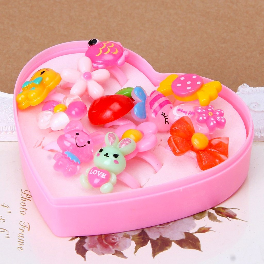 Hộp nhẫn xinh xắn nhiều màu sắc cho bé gái (12pcs) – J006