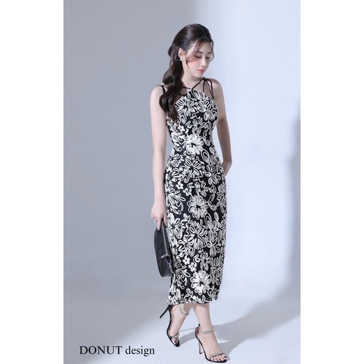 Váy đan dây body hoạ tiết hoa 3D