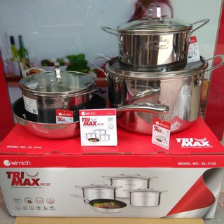 Bộ nồi chảo inox cao cấp 3 lớp đáy liền Trimax 4 chiếc size 18cm, 20cm, 26cm và chảo 26cm