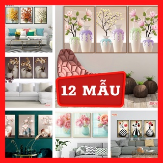 Tranh treo tường phòng khách bình hoa/3D gỗ Hàn Quốc chống mối mọt BH02