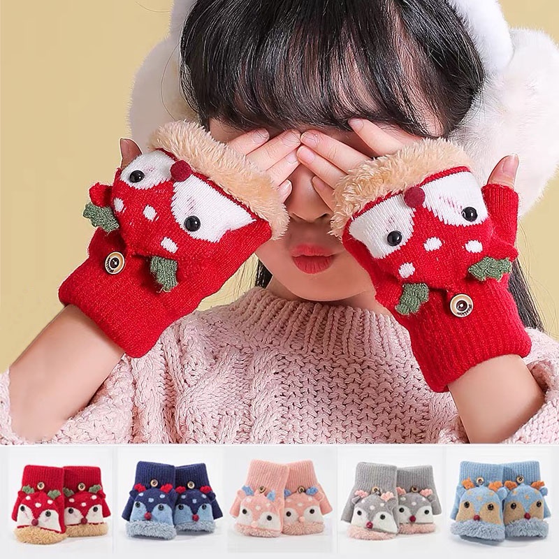 Găng Tay Len Hở Ngón Hoạ Tiết Hoạt Hình Cho Bé 4-12 Tuổi