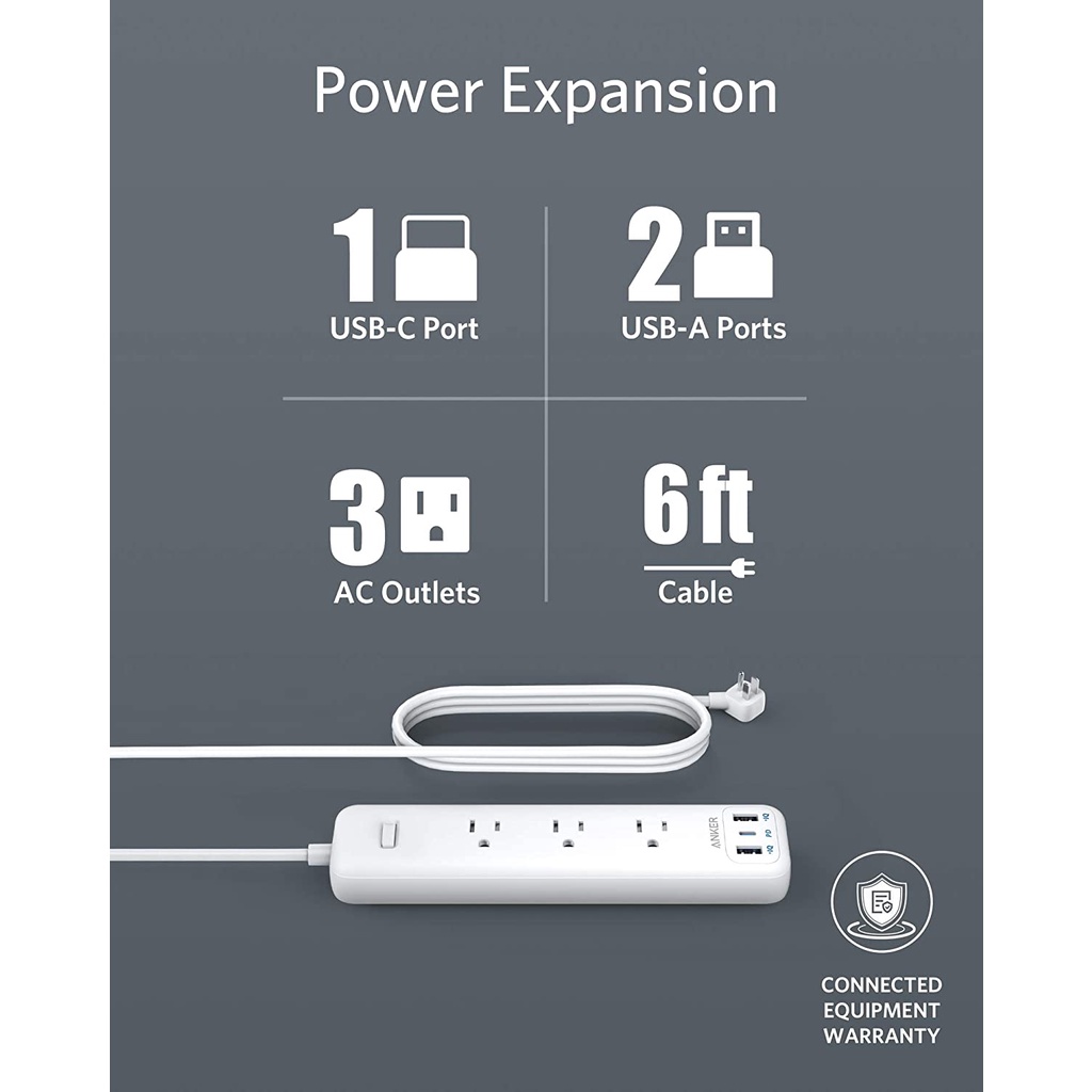 [NEW 100%] Ổ cắm điện Anker PowerStrip PD3 - A9133 Gồm 1Cổng Type C 30W 2 Cổng USB IQ + 3 Cổng AC 220V HÀNG AMAZON