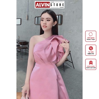 Đầm Xoè Kiểu Lệch Vai Kèm Nơ Xếp Ly Độc Đáo Eo Đắp Chéo Tà Phong Cách Sang Trọng Alvin Store 0907
