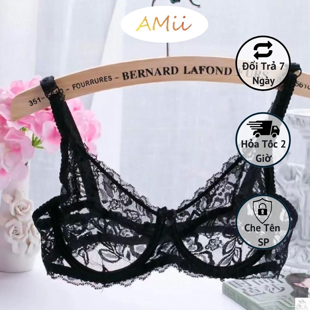 Bra ren AMii mỏng xuyên thấu sexy Áo ngực nữ có gọng không mút trong suốt cao cấp 2 dây mềm nhẹ gợi cảm a001