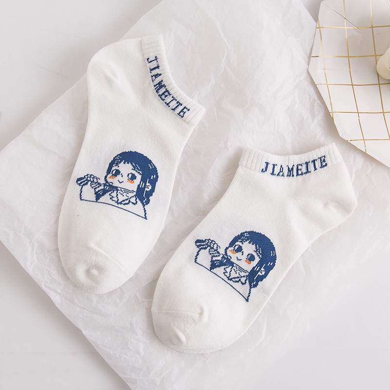 Tất vớ cổ ngắn hình cô gái nhật tông màu xanh chất cực mềm bao gồm thẻ tag treo M88