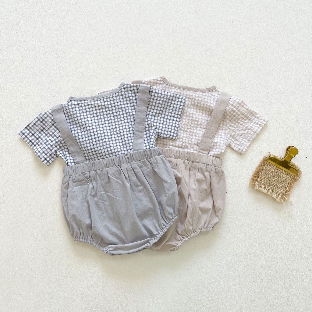 Yếm cho bé_Set yếm kèm áo kẻ mua 1 được 2 cho bé trai - bé gái