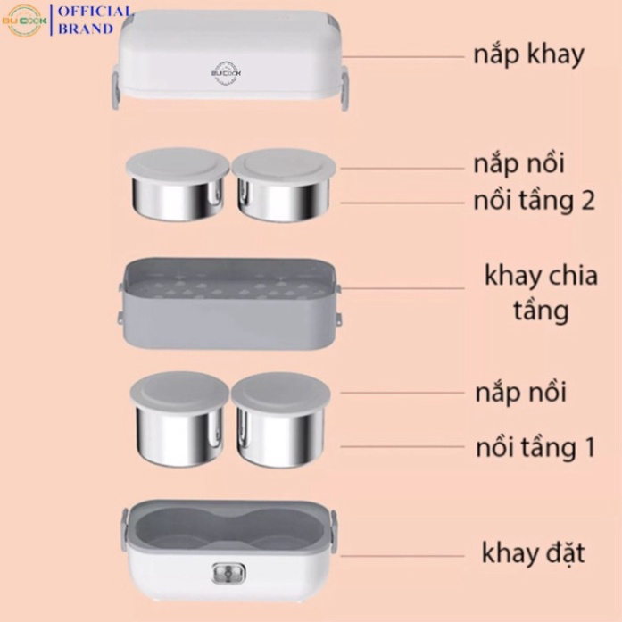 Hộp Cơm Giữ Nhiệt Cắm Điện 2 Tầng Inox BUCOOK DFH-C02, Hộp Cơm Văn Phòng Hâm Nóng Thức Ăn