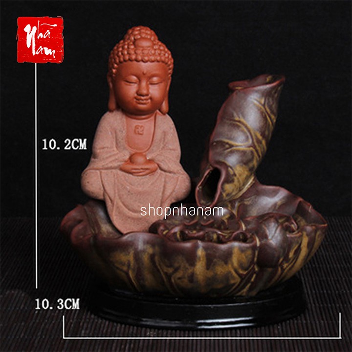 Thác khói trầm hương để bàn tặng 3 nụ trầm như lai nhập định phật tổ tọa thiền cạnh hồ sen đồ gốm sứ tráng men | BigBuy360 - bigbuy360.vn