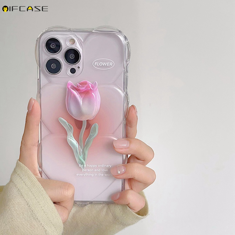 Ốp Điện Thoại Mềm Trong Suốt Họa Tiết Hoa Tulip 3D Đơn Giản Sáng Tạo Cho iPhone 13 12 11 Pro Max