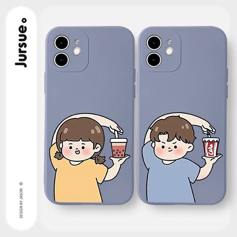 Ốp lưng JURSUE hoạt hình cặp đôi dễ thương đẹp Cho iPhone 14 13 12 11 Pro Max SE 2020 X XR XS 8 7 ip 6S 6 Plus kute Y2168