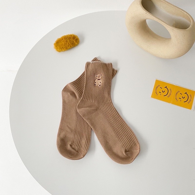 Set 5 Đôi Tất Gấu Nâu Cao Cổ Phong Cách Hàn Quốc Siêu Hot Trẻ Trung
