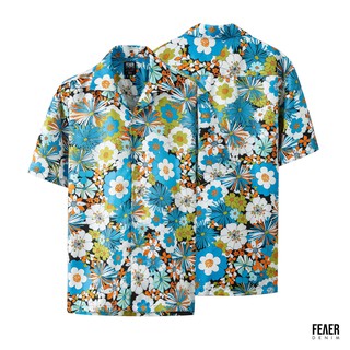Áo sơ mi họa tiết hoa cúc trắng Mono Flower mặc hằng ngày, đi chơi hoặc du lịch, chất Lụa chéo - FEAER