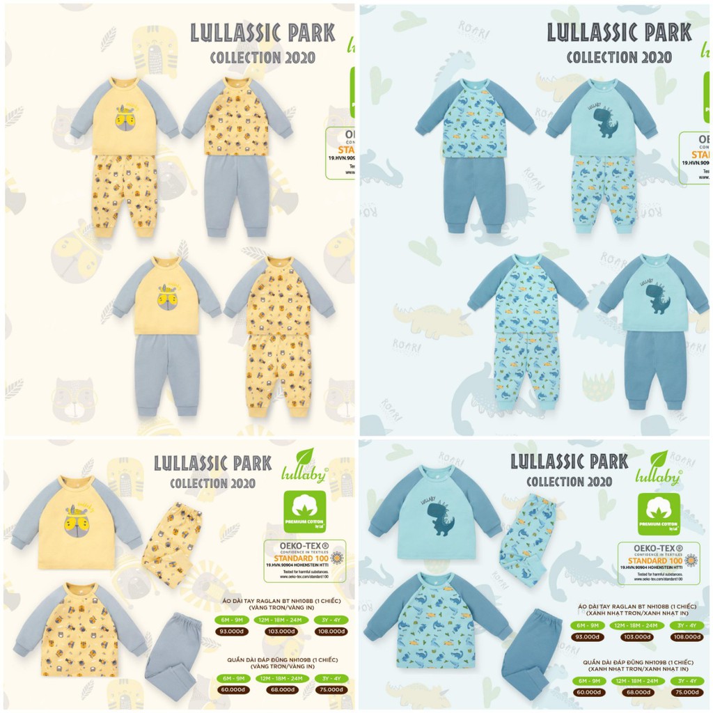 Set 2 bộ raglan bé trai Lullaby mẫu mới 2020