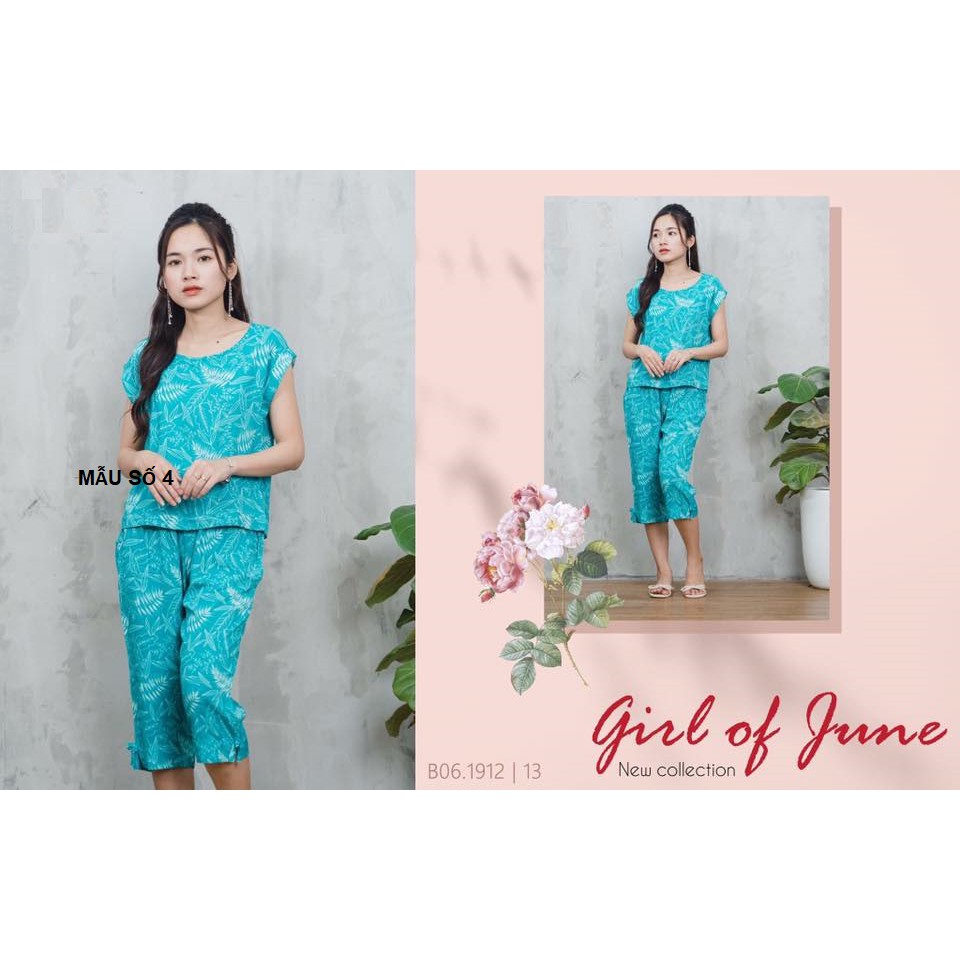 Bộ lanh trung niên kiểu áo cộc quần lửng họa tiết hoa lá