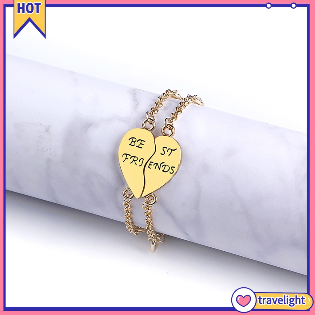 (Travelight) Set 2 vòng đeo tay đôi ghép mặt hình trái tim khắc họa tiết chữ Best Friend thời trang