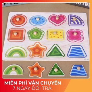 Bảng núm gỗ Hình khối Song ngữ - Đồ chơi Ghép hình Montessori màu sắc cho bé ĐCG