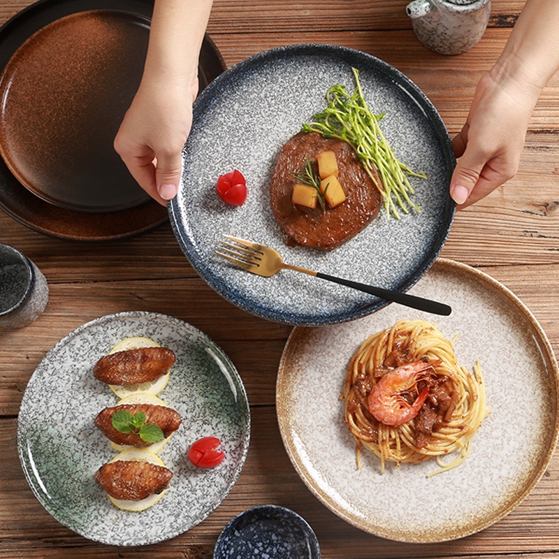 Đĩa Sứ Tròn Phong Cách Vintage Nhật Bản