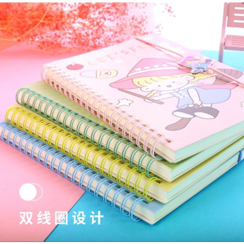 Sổ lò xo A5 bìa cứng có dây nẹp đánh dấu trang cute  size 18.5 cm chất lượng 32K mã XQA5-013