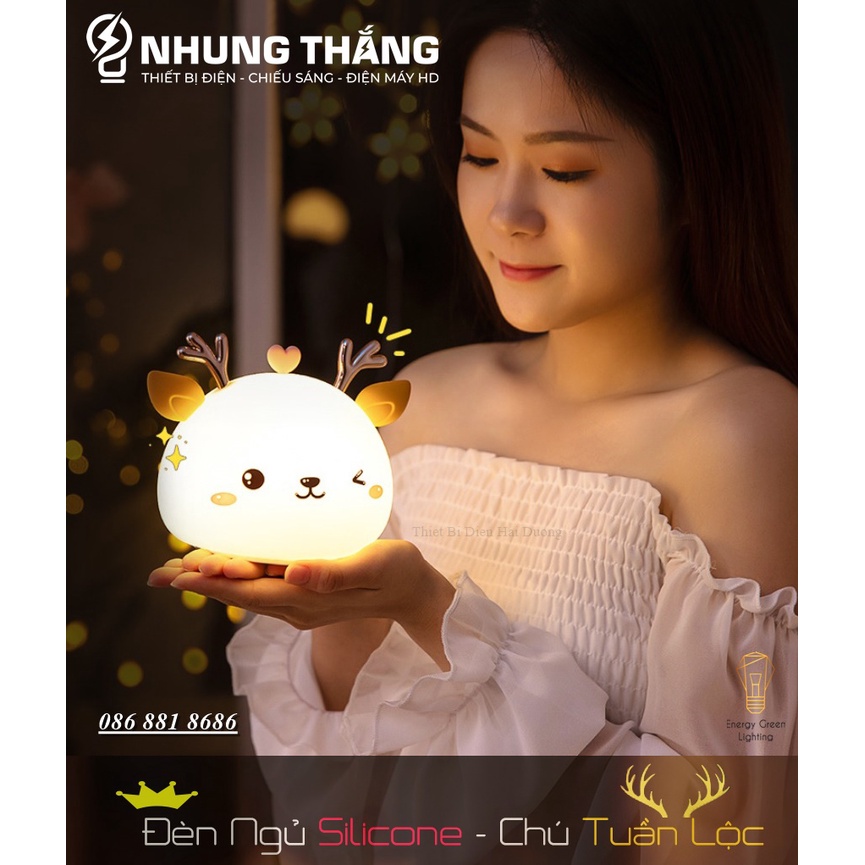 Đèn Ngủ Chú Tuần Lộc Siêu Dễ Thương WH-A19 - Thay Đổi Màu Sắc Tùy Thích - Silicon Mềm Mại Siêu Bền-Pin Sạc Tích Điện