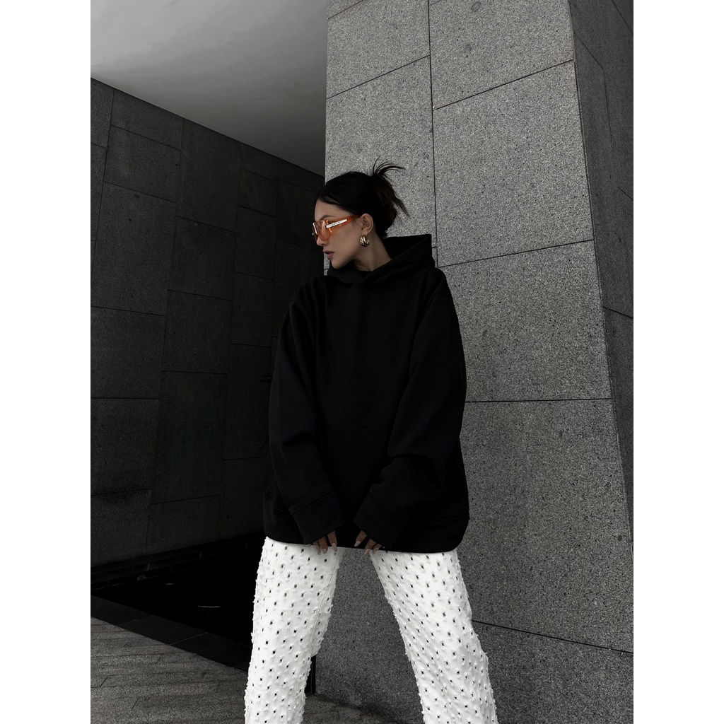 Áo Hoodie Basic nhập khẩu chính hãng, nỉ chân cua dày (Đen)