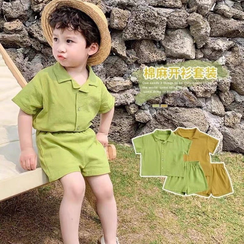 Bộ đũi trơn cổ vest cho bé