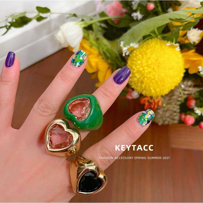 Multi-purpose sweet color glazed rhinestone open ring
