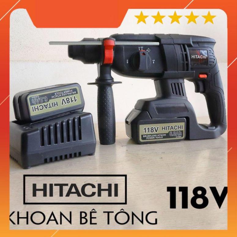 Máy Khoan Đục Bê Tông HITACHI 118V 3 Chức Năng, 2 PIN, Không Chổi Than