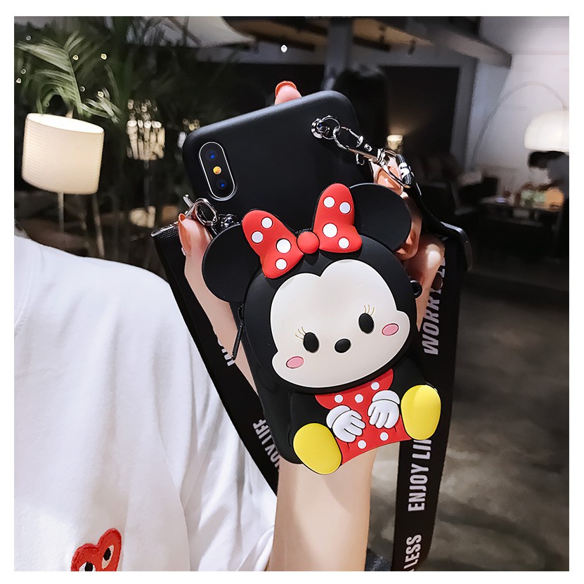 Samsung S10 S10PLUS S7edge S21Ultra S21+ A6 A8 2018 A6Plus A6+ A8Plus A8+ A12 A42 A02S A01Core A21S A31 A11 Cartoon Mickey silicone wallet mobile phone case Cute Minnie backpack mobile phone case Sling strap pocket mobile phone anti dropping shell