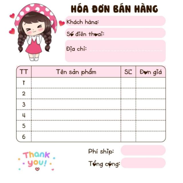 [MUA 10 TẶNG 1]  Hoá đơn bán hàng mini 1 liên dễ thương