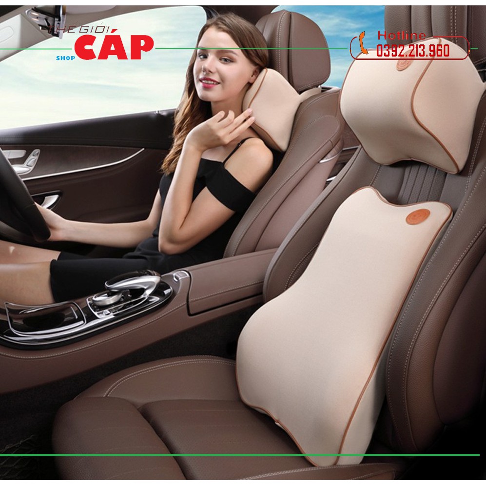 Bộ Gối Đầu Và Tựa Lưng Cao Su Non Trên Xe Hơi Cao Cấp Lucky Bobi