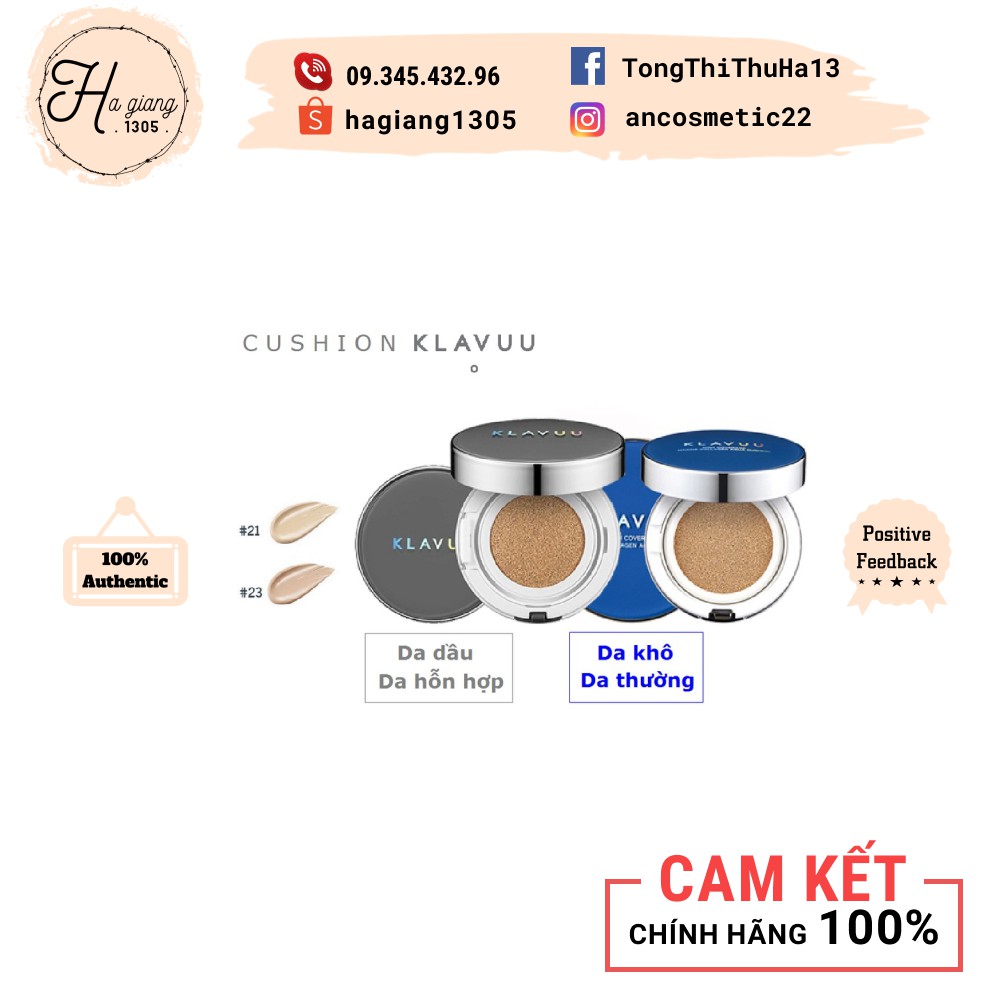 Phấn Nước Klavuu High Coverage Tension Cushion Xanhmọi loại da, Xámda dầu, mụn