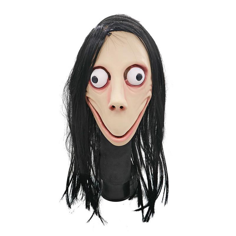 domyhome Death Game MOMO Mask No Bang Style SCARY Mask Tern Halloween Female Ghost Wig Masks Festival Party Playing Supplies domyhome