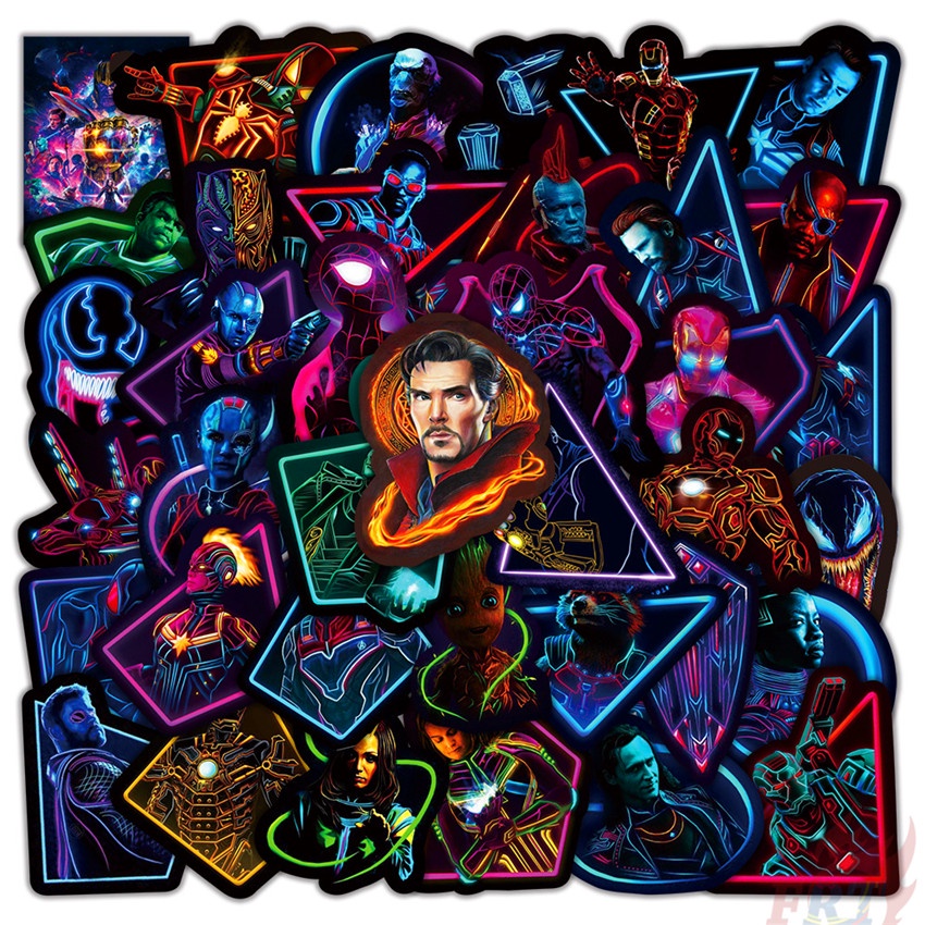 ❉ Miếng Dán Trang Trí Hình Siêu Anh Hùng Marvel Neon Series 04 ❉ Bộ 50 Sticker Dán Ván Trượt Thời Trang